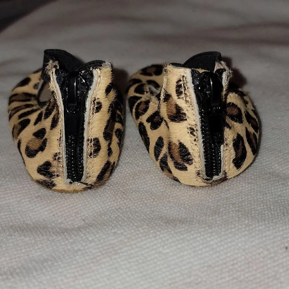MONKEY FEET Cheetah Print Soft Bottom Leather Ballerina Moccasins Size 6-12 mths